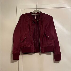 Free People Maroon Bomber Jacket